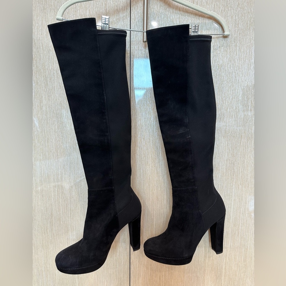 STUART WEITZMAN 5050 Style Over-the-Knee Knee Stretch Back Suede Boots Black